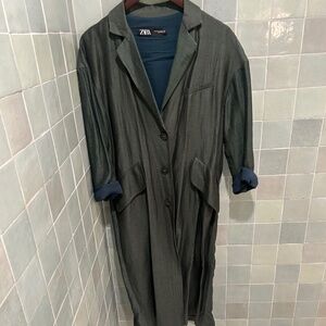 ZARA / Spring Linen Coat / Deep Green / Size M